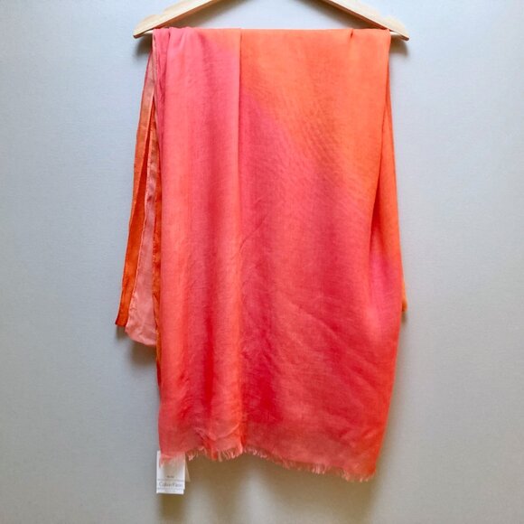 NWT Calvin Klein Dip Dye Rayon Scarf - Orange/Pink - Picture 3 of 15
